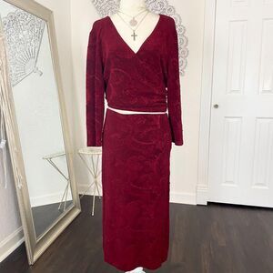 dressbarn Burgundy Two-Piece Long Sleeve Skirt Set